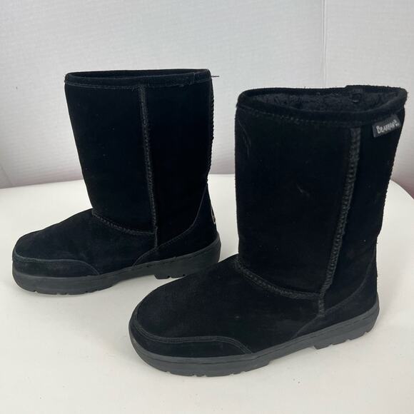 BEARPAW WOMEN'S EVA SHORT MIDCALF PULL ON FLAT SUEDE WINTER SNOW BOOT BLACK 7/8 - Picture 1 of 11
